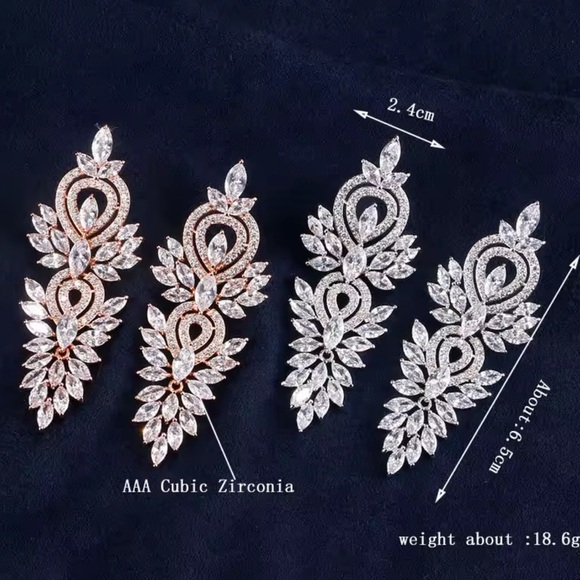 Marquis Elegant Diamond Silver Crystal Earrings - Picture 3 of 5